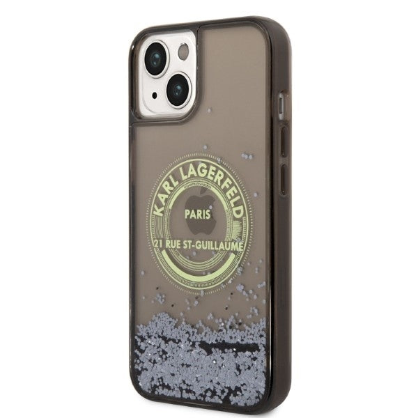 Hülle für Apple iPhone 14 Plus, Karl Lagerfeld, Liquid Glitter RSG, Schwarz