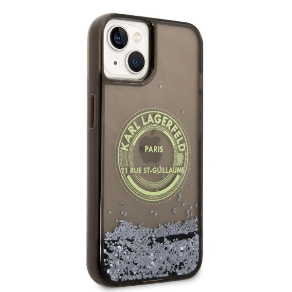 Hülle für Apple iPhone 14 Plus, Karl Lagerfeld, Liquid Glitter RSG, Schwarz