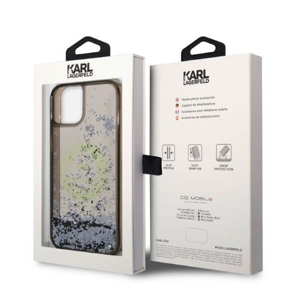 Hülle für Apple iPhone 14 Plus, Karl Lagerfeld, Liquid Glitter RSG, Schwarz