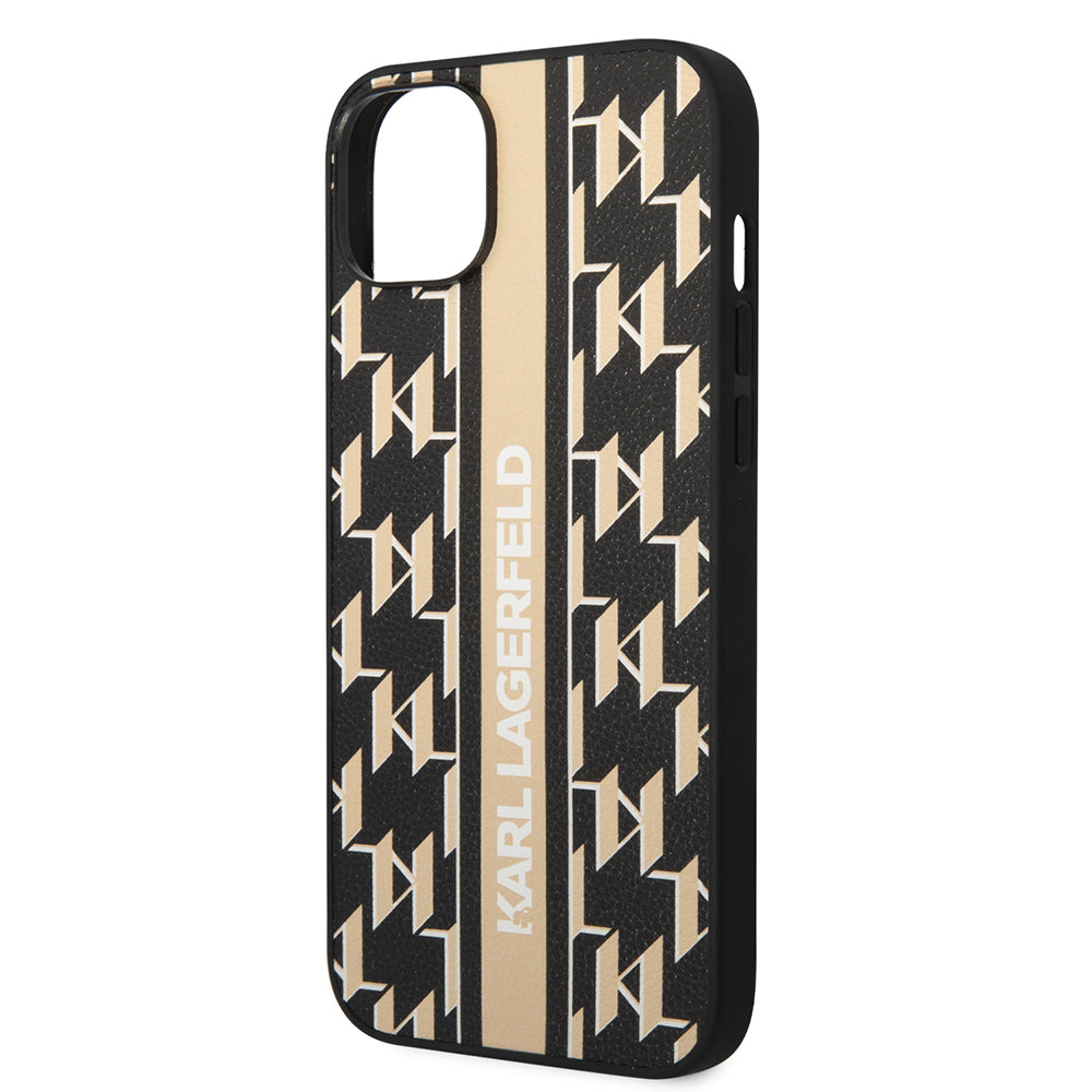 Hülle für Apple iPhone 14 Plus, Karl Lagerfeld, Monogram Stripe, Braun