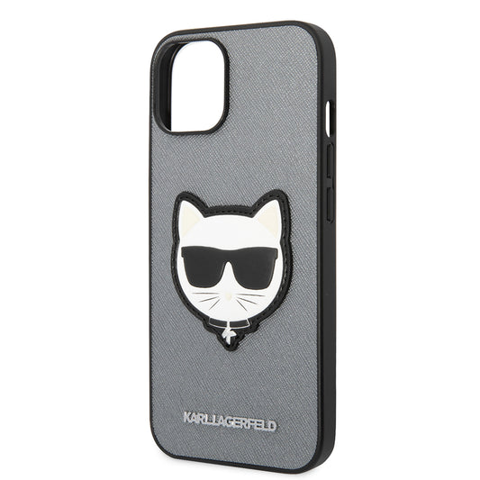 Case for Apple iPhone 14 Plus, Karl Lagerfeld, Saffiano Choupette's Head, Silver