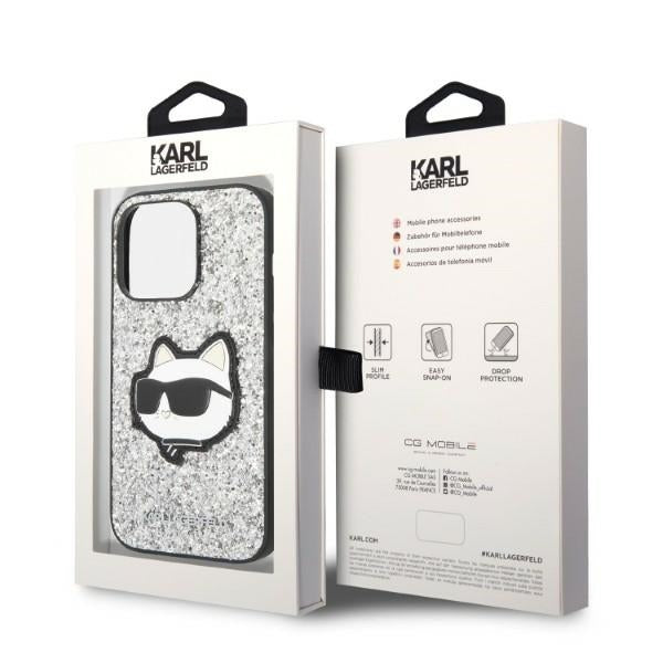 Case for Apple iPhone 14 Pro, Karl Lagerfeld, Glitter Choupette Patch, Silver