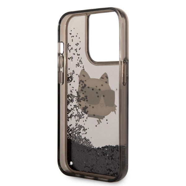 Hülle für Apple iPhone 14 Pro, Karl Lagerfeld, Glitter Choupette's Head, Schwarz