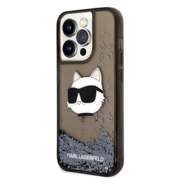 Hülle für Apple iPhone 14 Pro, Karl Lagerfeld, Glitter Choupette's Head, Schwarz