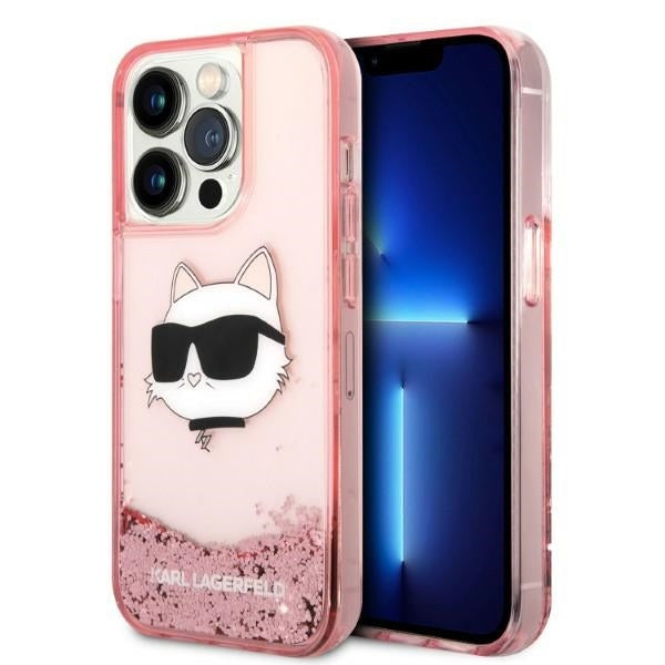 Hülle für Apple iPhone 14 Pro, Karl Lagerfeld, Glitter Choupette's Head, Rosa