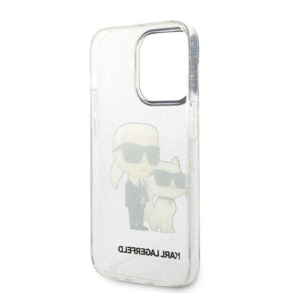 Hülle für Apple iPhone 14 Pro, Karl Lagerfeld, Glitter Karl & Choupette, Transparent