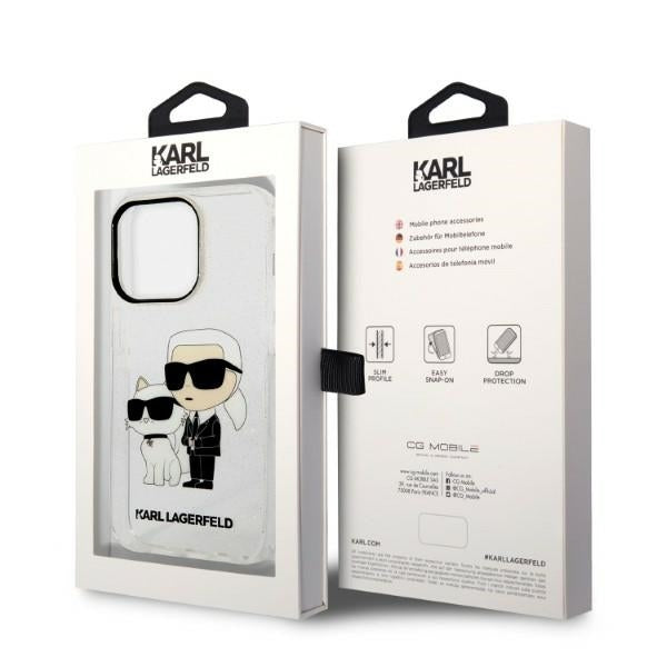 Hülle für Apple iPhone 14 Pro, Karl Lagerfeld, Glitter Karl & Choupette, Transparent