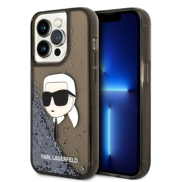 Hülle für Apple iPhone 14 Pro, Karl Lagerfeld, Glitter Karl's Head, Schwarz