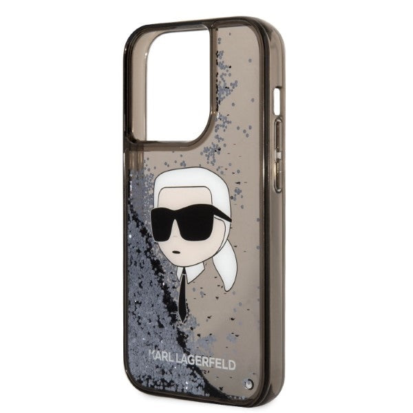 Hülle für Apple iPhone 14 Pro, Karl Lagerfeld, Glitter Karl's Head, Schwarz