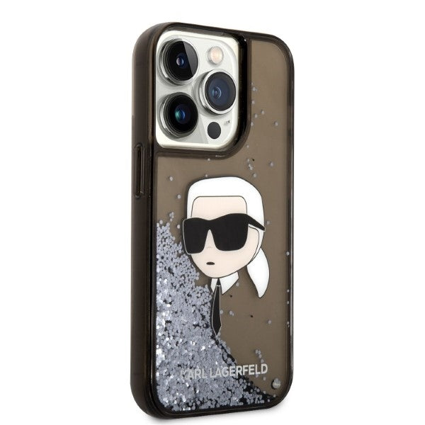 Hülle für Apple iPhone 14 Pro, Karl Lagerfeld, Glitter Karl's Head, Schwarz