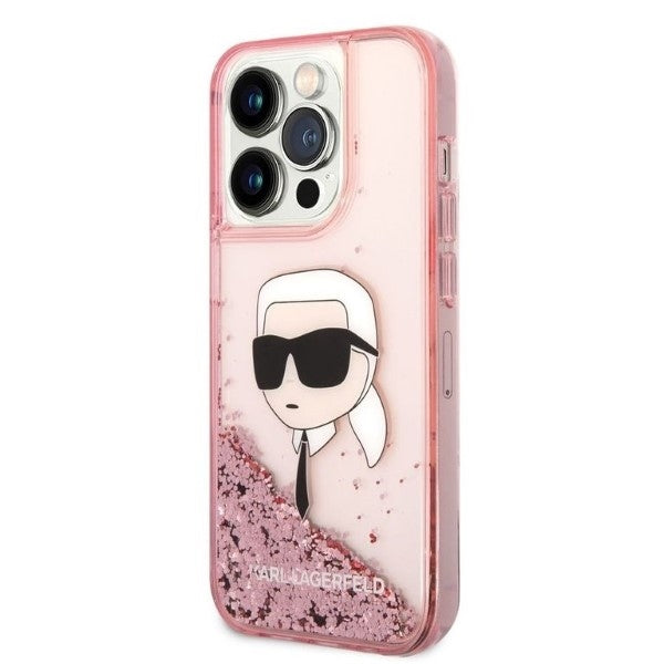 Hülle für Apple iPhone 14 Pro, Karl Lagerfeld, Glitter Karl's Head, Rosa