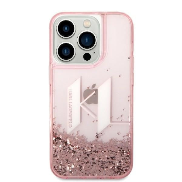 Hülle für Apple iPhone 14 Pro, Karl Lagerfeld, Glitter Liquid Big KL, Rosa