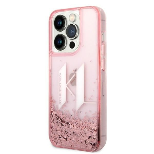 Hülle für Apple iPhone 14 Pro, Karl Lagerfeld, Glitter Liquid Big KL, Rosa
