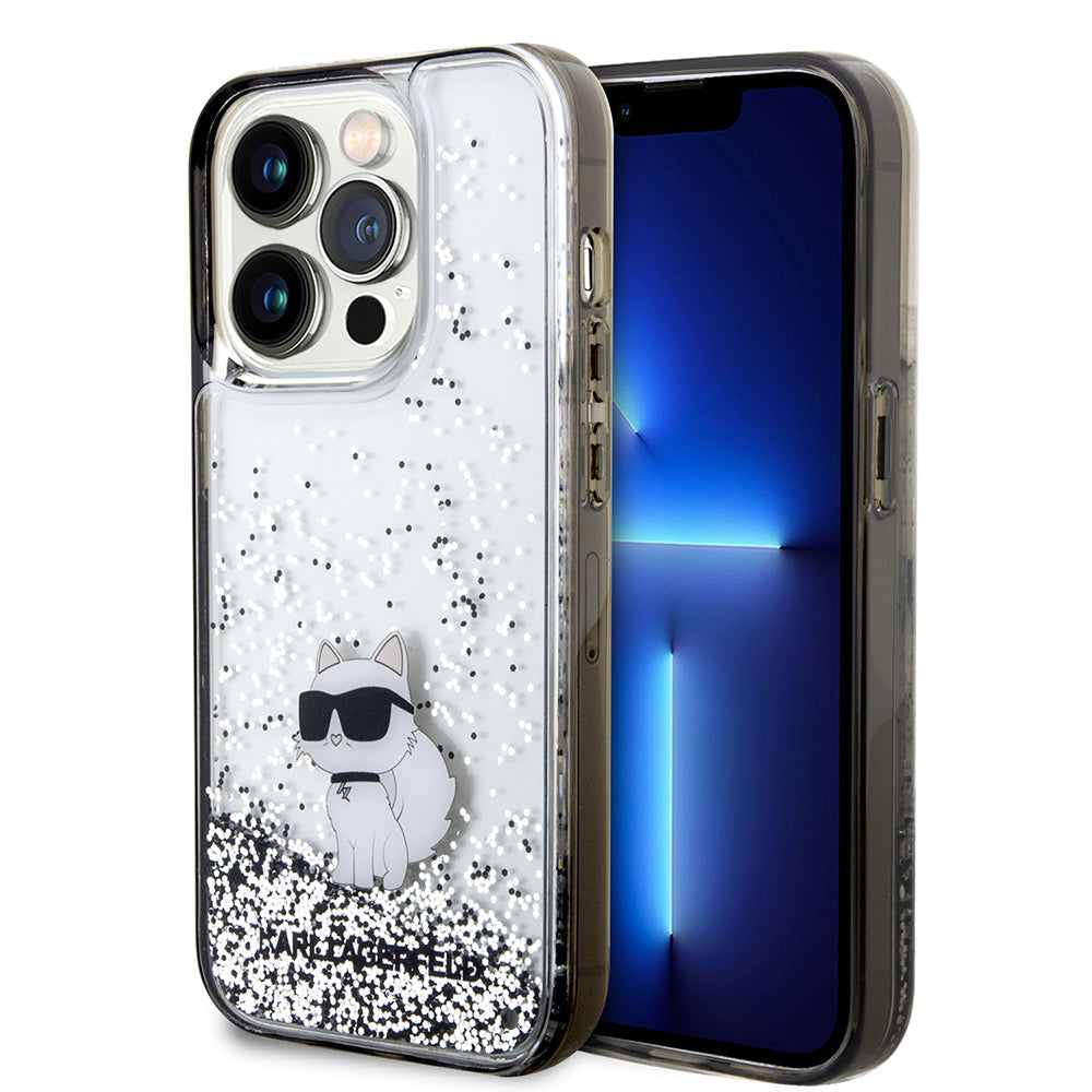 Case for Apple iPhone 14 Pro, Karl Lagerfeld, Liquid Glitter Choupette, Transparent