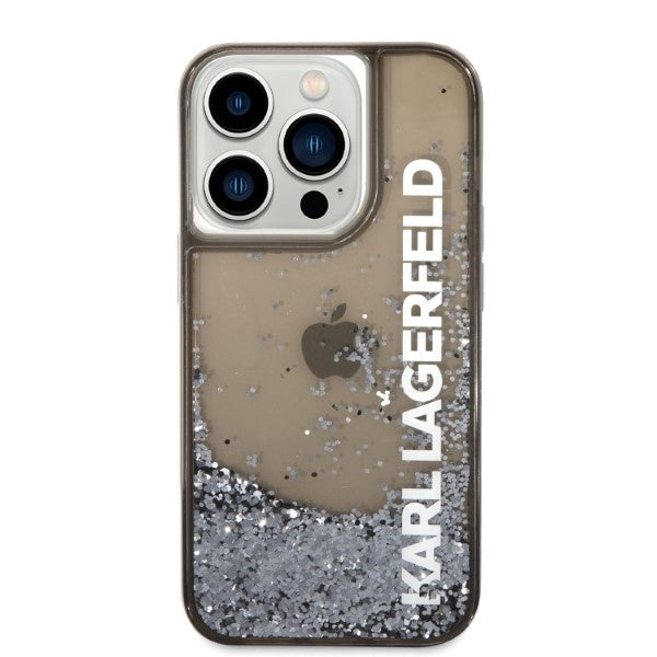 Hülle für Apple iPhone 14 Pro, Karl Lagerfeld, Liquid Glitter KL Logo, Schwarz