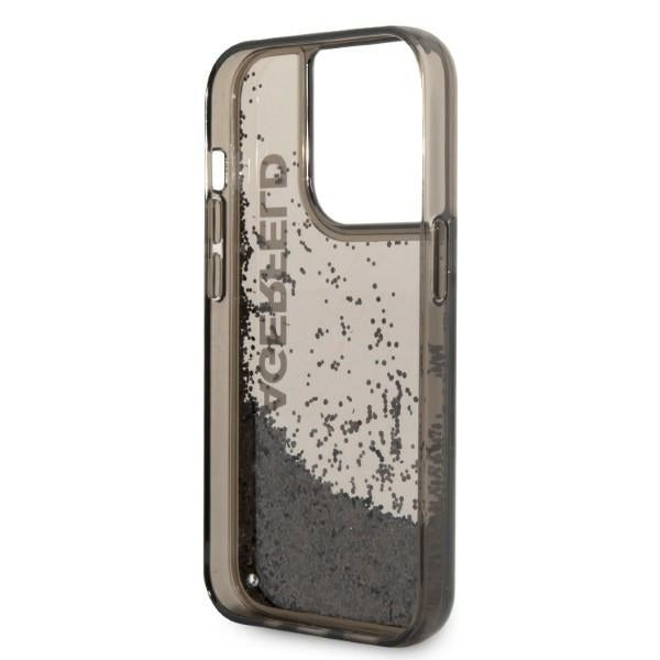 Hülle für Apple iPhone 14 Pro, Karl Lagerfeld, Liquid Glitter KL Logo, Schwarz