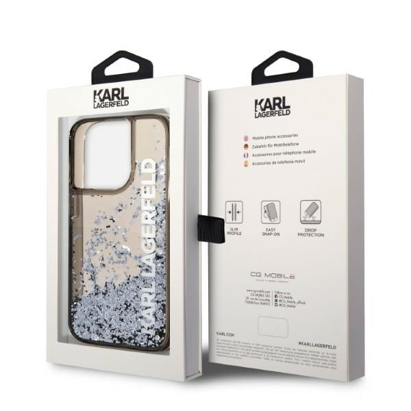 Hülle für Apple iPhone 14 Pro, Karl Lagerfeld, Liquid Glitter KL Logo, Schwarz