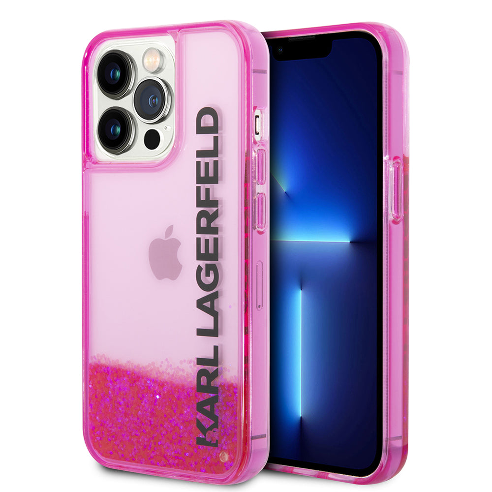 Hülle für Apple iPhone 14 Pro, Karl Lagerfeld, Liquid Glitter KL Logo, Rosa