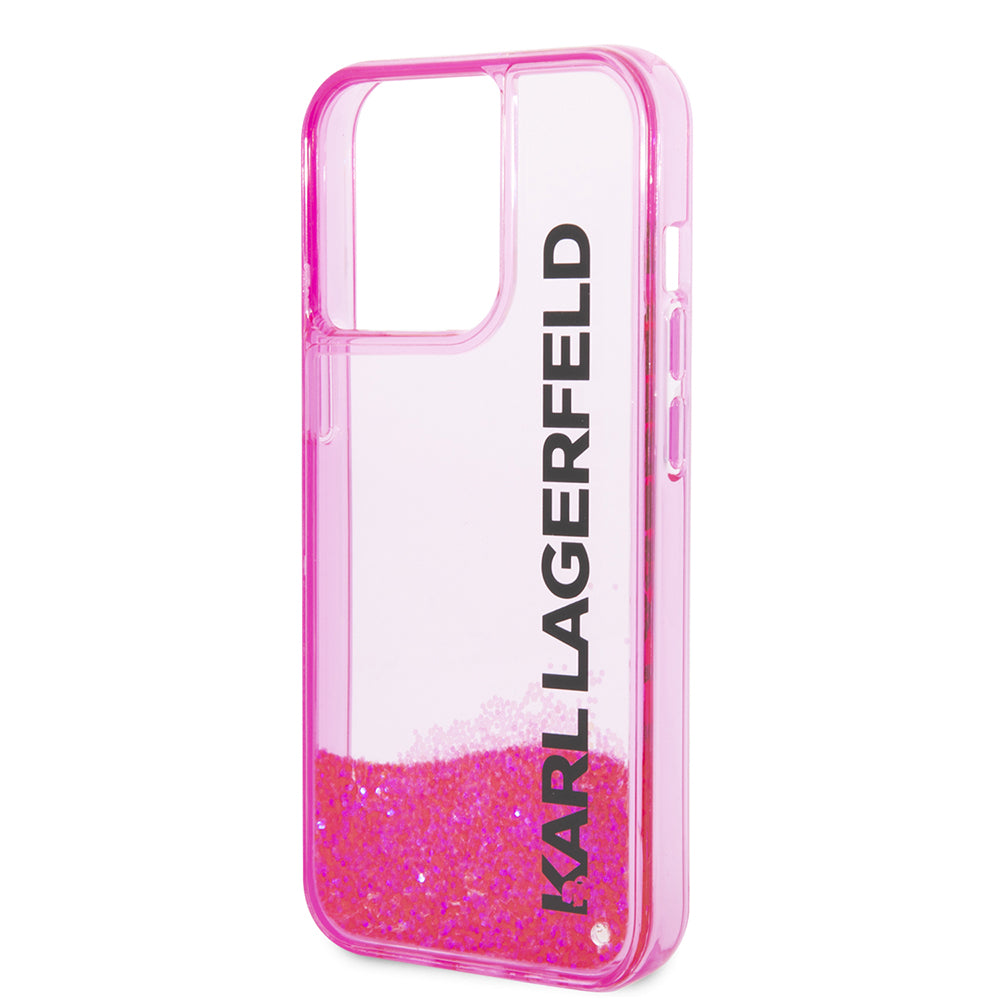 Hülle für Apple iPhone 14 Pro, Karl Lagerfeld, Liquid Glitter KL Logo, Rosa