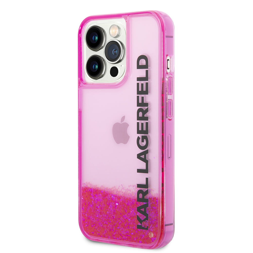 Hülle für Apple iPhone 14 Pro, Karl Lagerfeld, Liquid Glitter KL Logo, Rosa