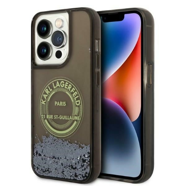 Hülle für Apple iPhone 14 Pro, Karl Lagerfeld, Liquid Glitter RSG, Schwarz