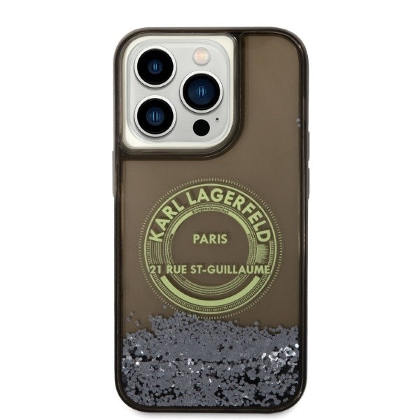 Hülle für Apple iPhone 14 Pro, Karl Lagerfeld, Liquid Glitter RSG, Schwarz