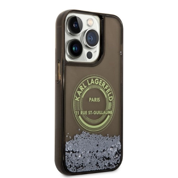 Hülle für Apple iPhone 14 Pro, Karl Lagerfeld, Liquid Glitter RSG, Schwarz