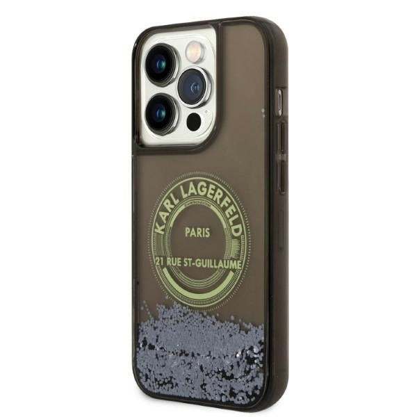 Hülle für Apple iPhone 14 Pro, Karl Lagerfeld, Liquid Glitter RSG, Schwarz