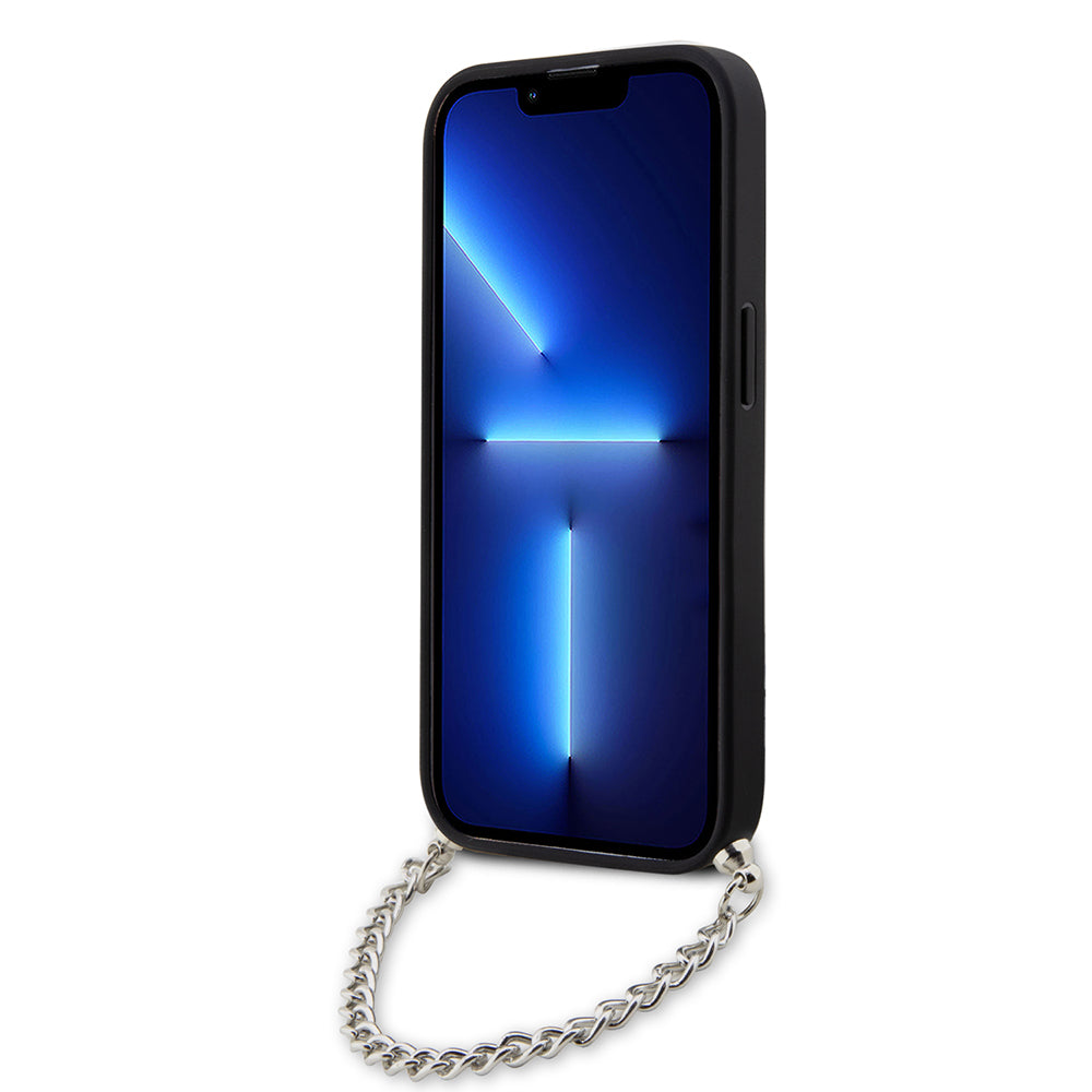 Hülle für Apple iPhone 14 Pro, Karl Lagerfeld, Saffiano Monogram Chain, Silbern
