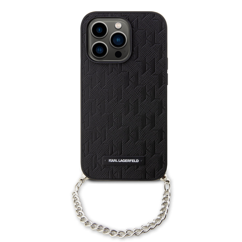 Hülle für Apple iPhone 14 Pro, Karl Lagerfeld, Saffiano Monogram Chain, Schwarz