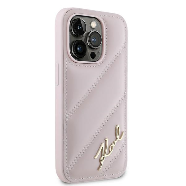 Case for Apple iPhone 14 Pro Max, Karl Lagerfeld, Diagonal Quilted Script, Pink