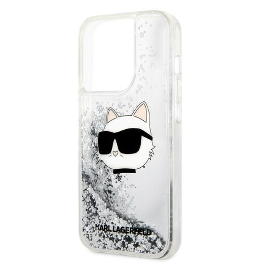 Hülle für Apple iPhone 14 Pro Max, Karl Lagerfeld, Glitter Choupette's Head, Silbern