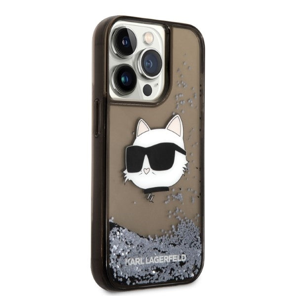 Hülle für Apple iPhone 14 Pro Max, Karl Lagerfeld, Glitter Choupette's Head, Schwarz