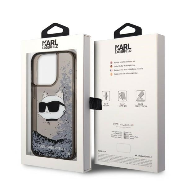 Hülle für Apple iPhone 14 Pro Max, Karl Lagerfeld, Glitter Choupette's Head, Schwarz
