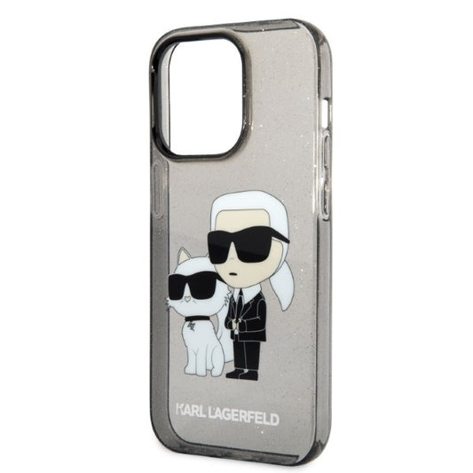 Hülle für Apple iPhone 14 Pro Max, Karl Lagerfeld, Glitter Karl & Choupette, Schwarz