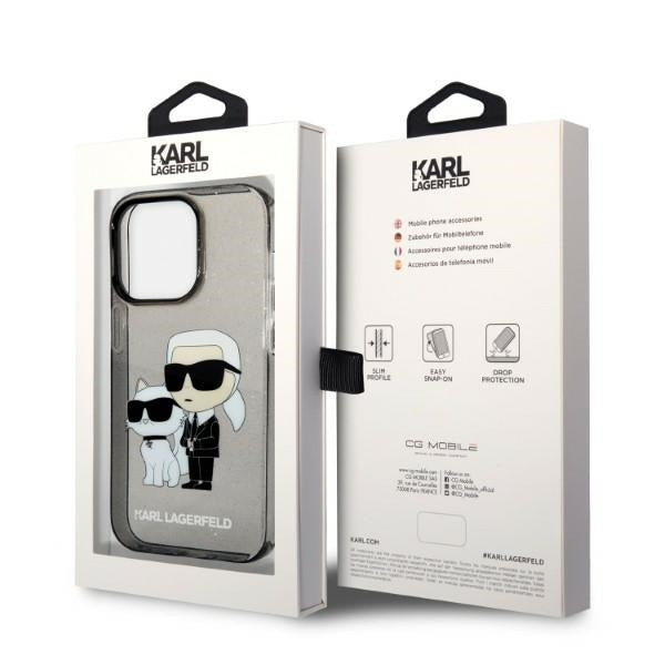 Hülle für Apple iPhone 14 Pro Max, Karl Lagerfeld, Glitter Karl & Choupette, Schwarz