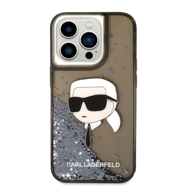 Hülle für Apple iPhone 14 Pro Max, Karl Lagerfeld, Glitter Karl's Head, Schwarz