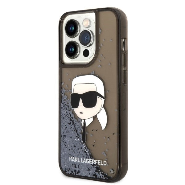 Hülle für Apple iPhone 14 Pro Max, Karl Lagerfeld, Glitter Karl's Head, Schwarz