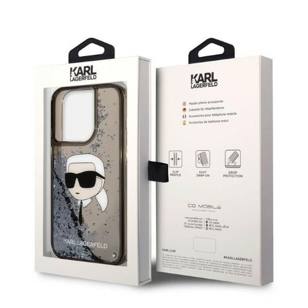 Hülle für Apple iPhone 14 Pro Max, Karl Lagerfeld, Glitter Karl's Head, Schwarz