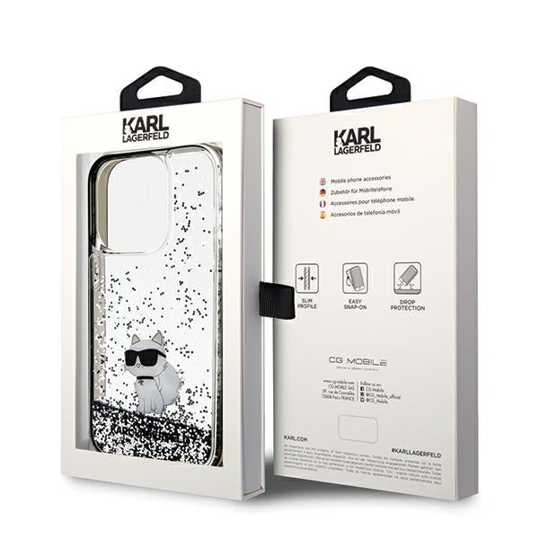 Hülle für Apple iPhone 14 Pro Max, Karl Lagerfeld, Liquid Glitter Choupette, Transparent