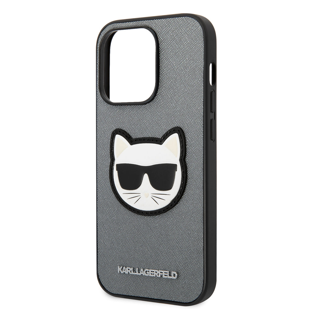 Hülle für Apple iPhone 14 Pro Max, Karl Lagerfeld, Saffiano Choupette's Head, Silbern