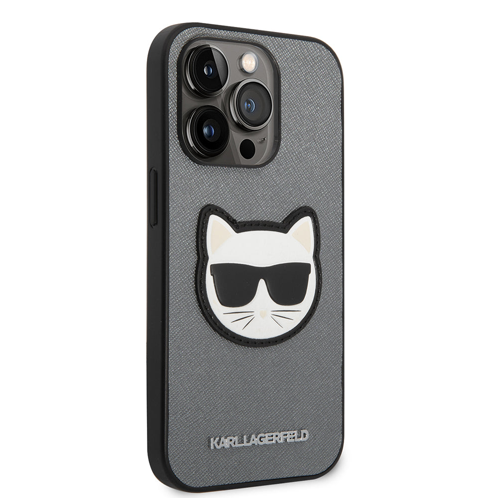 Hülle für Apple iPhone 14 Pro Max, Karl Lagerfeld, Saffiano Choupette's Head, Silbern