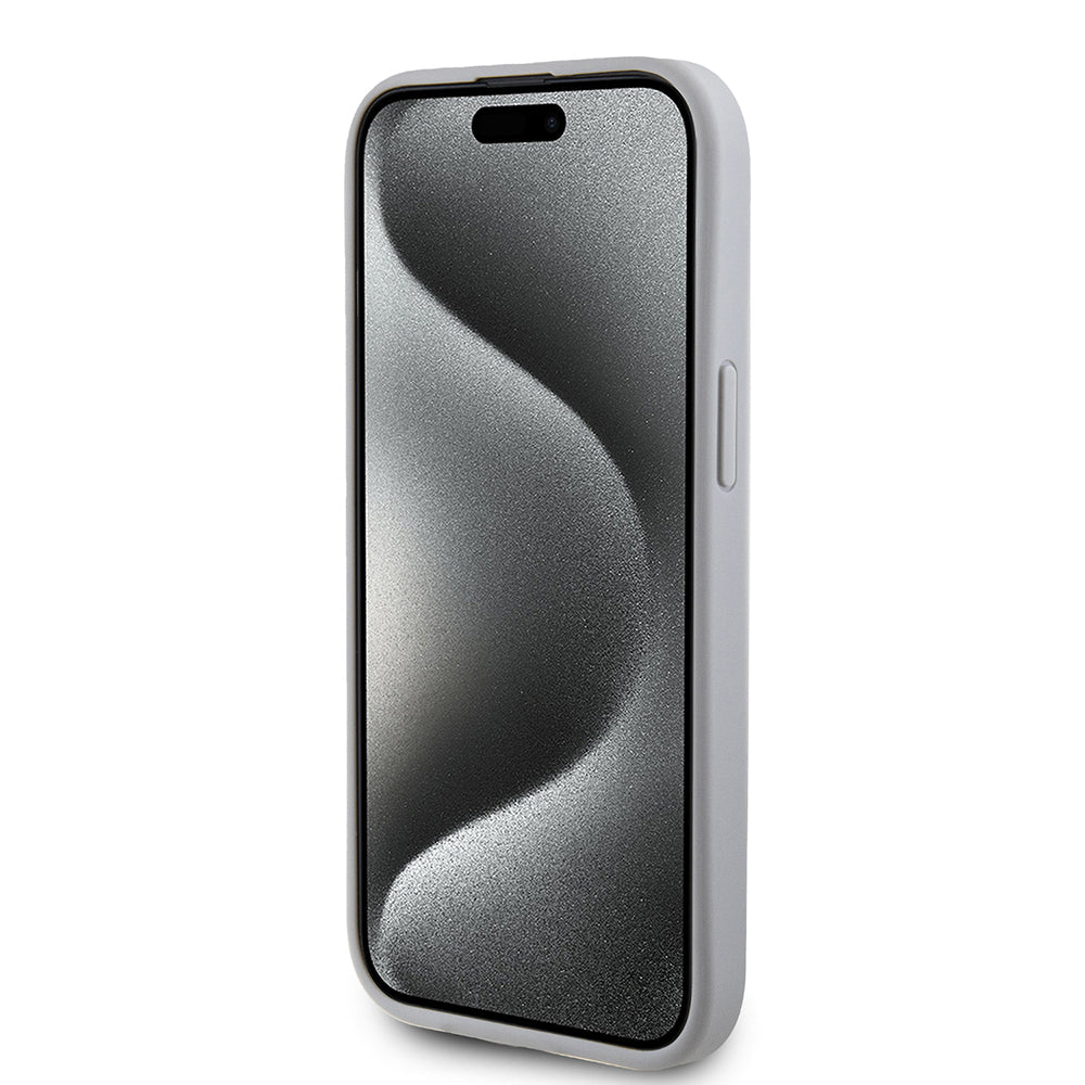 Hülle für Apple iPhone 15, Guess, Strass Metal Logo, Silberfarben