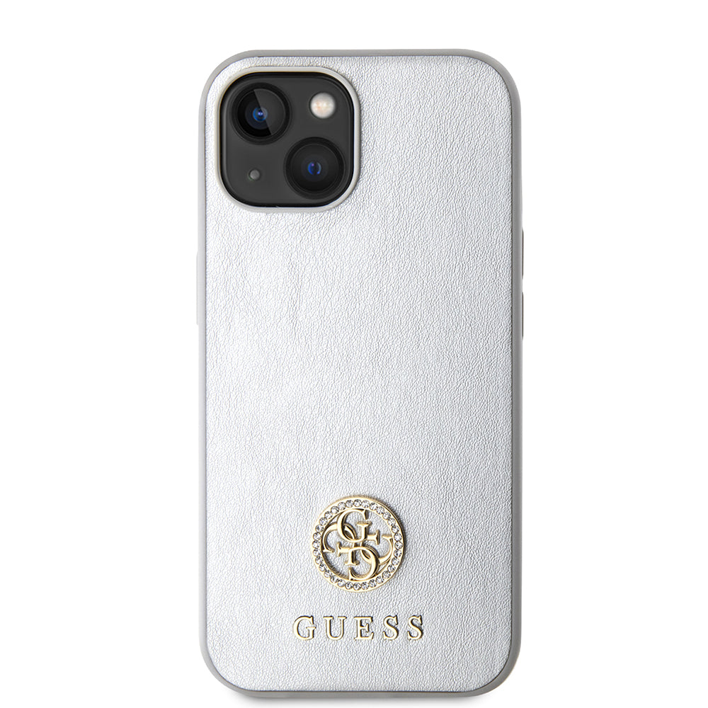 Hülle für Apple iPhone 15, Guess, Strass Metal Logo, Silberfarben