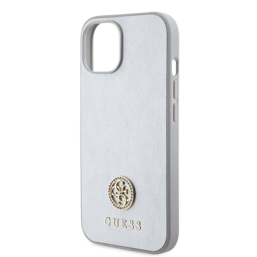 Hülle für Apple iPhone 15, Guess, Strass Metal Logo, Silberfarben