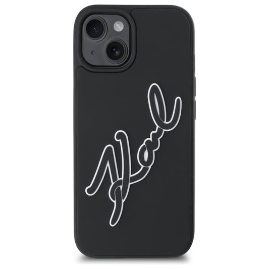 Hülle für Apple iPhone 15, Karl Lagerfeld, 3D Rubber Signature, Schwarz