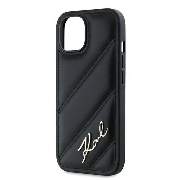 Hülle für Apple iPhone 15, Karl Lagerfeld, Diagonal Quilted Script, Schwarz