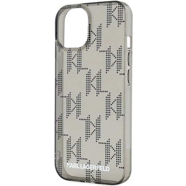 Hülle für Apple iPhone 15, Karl Lagerfeld, IML Luxury Monogram KL Muster mit Trageriemen, Schwarz