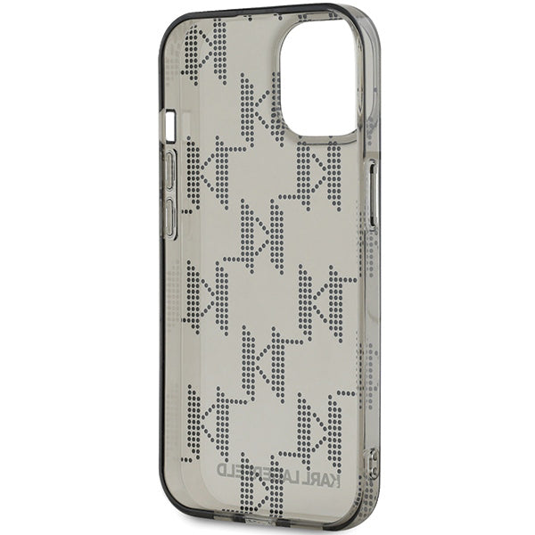 Hülle für Apple iPhone 15, Karl Lagerfeld, IML Luxury Monogram KL Muster mit Trageriemen, Schwarz