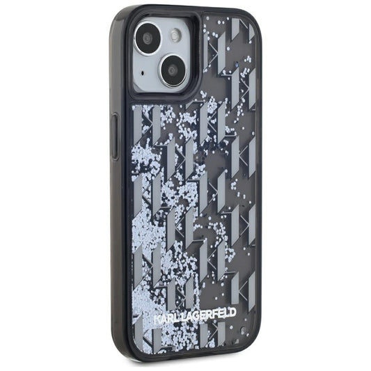 Hülle für Apple iPhone 15, Karl Lagerfeld, Liquid Glitter Monogram, Schwarz